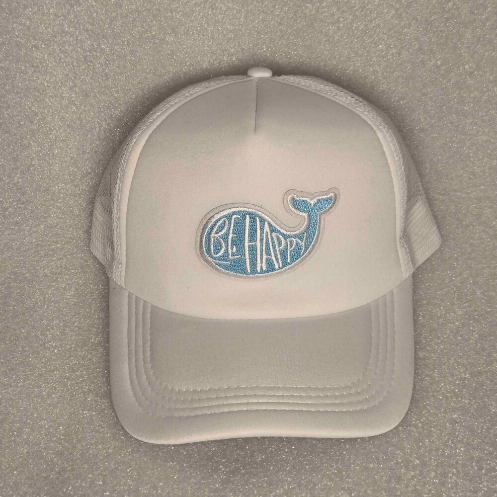 White 'Be Happy' Whale Trucker Hat